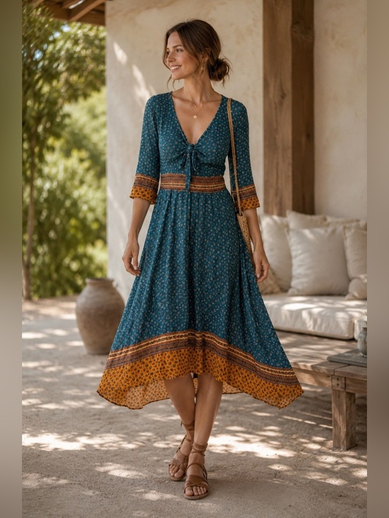 Maeve Dresses & Skirts - Anthropologie Maeve Blue Boho Tie Front Handkerchief Midi Dress S